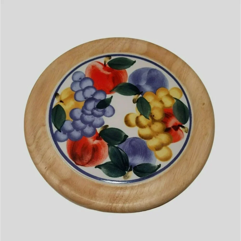 Dansk Tuscany Fruit Trivet Cheese Board Wood Ceramic Tile 8